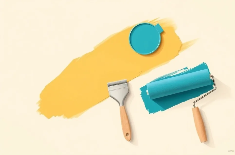 Outils de peinture disposés dans l'ordre des étapes du chantier
